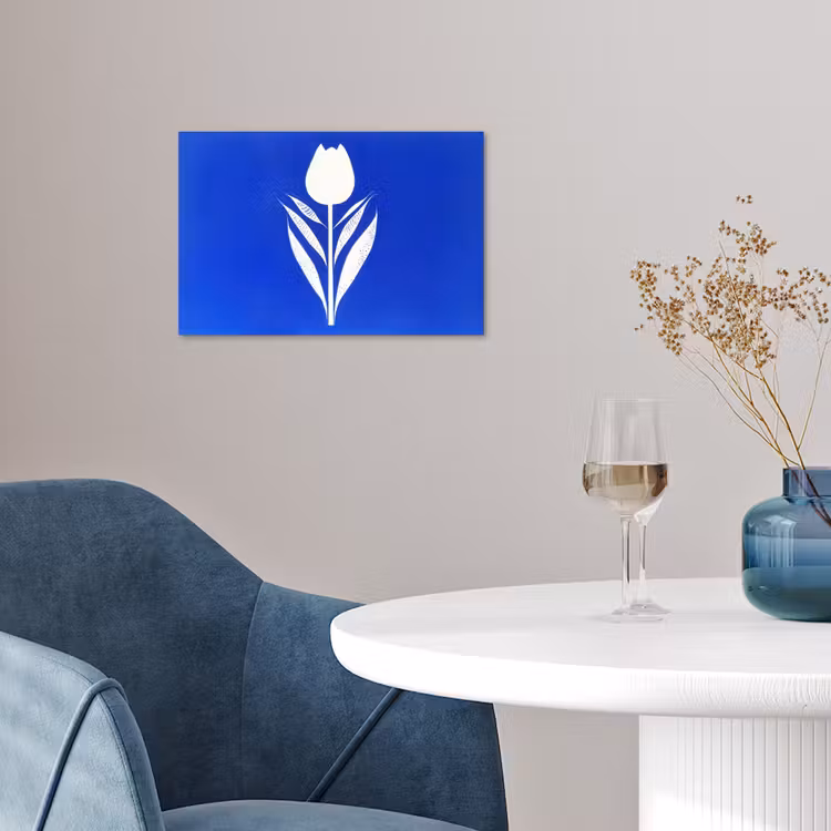 Tulp - Minimalistisch - Bladeren - Wit poster papier klein -sfeer3