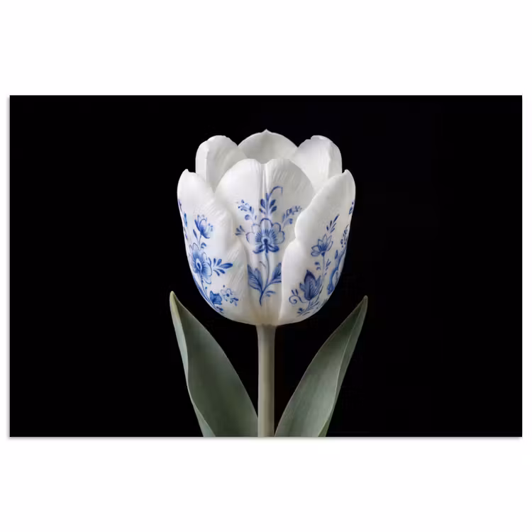 Tulp - Patroon - Blauw poster papier klein -3d
