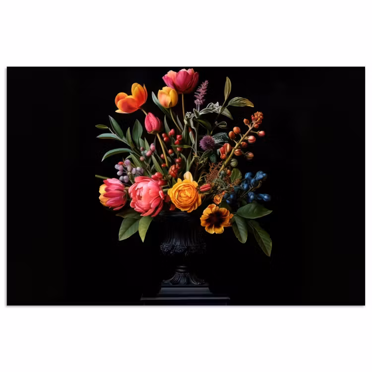 Tulpen - Bessen - Boeket - Vaas poster papier klein -3d