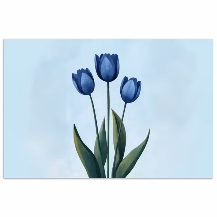 Tulpen - Blauw - Bladeren poster papier klein -3d