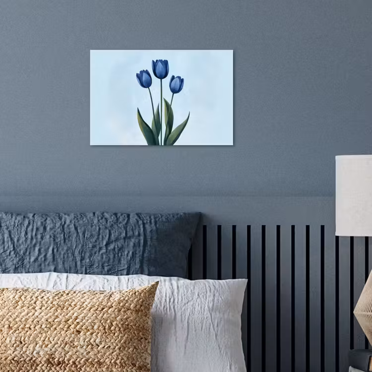 Tulpen - Blauw - Bladeren poster papier klein -sfeer2