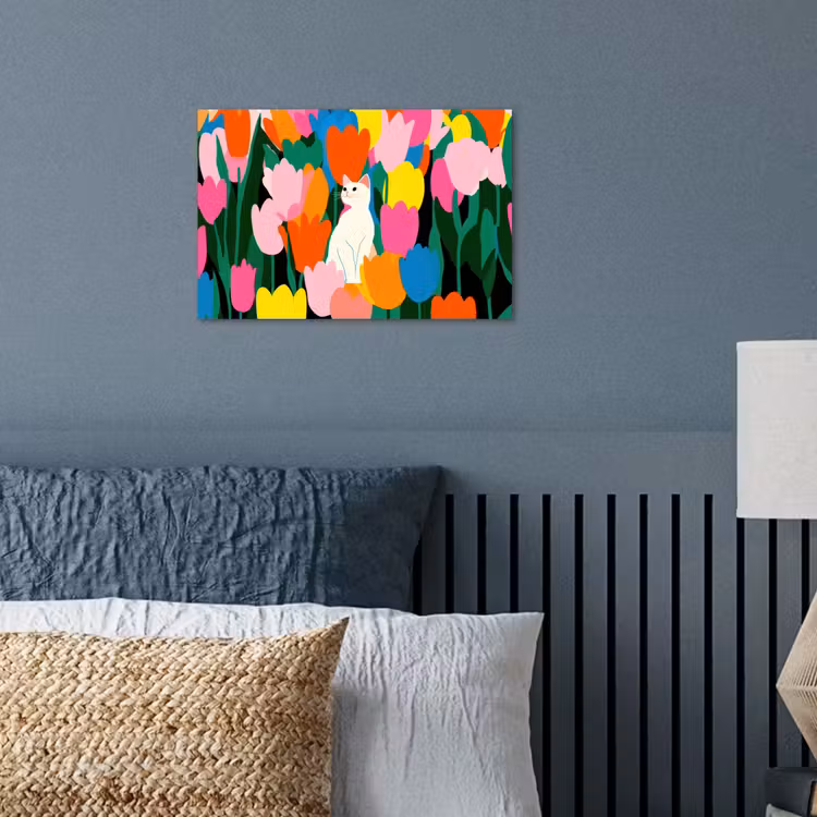 Tulpen - Kat - Kleurrijk poster papier klein -sfeer2