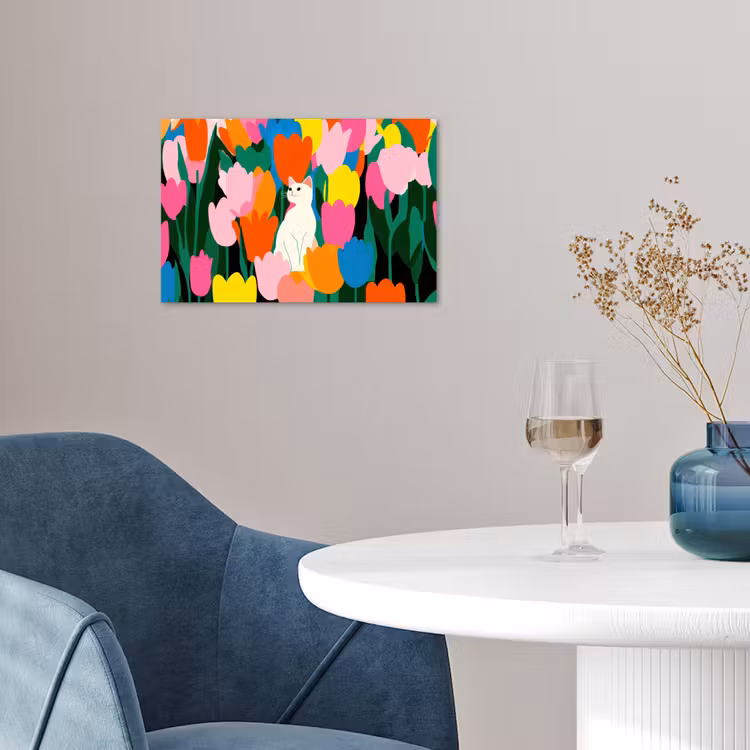Tulpen - Kat - Kleurrijk poster papier klein -sfeer3