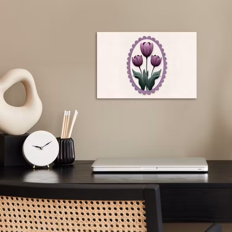 Tulpen - Paars - Lijst - Bladeren poster papier klein -sfeer1