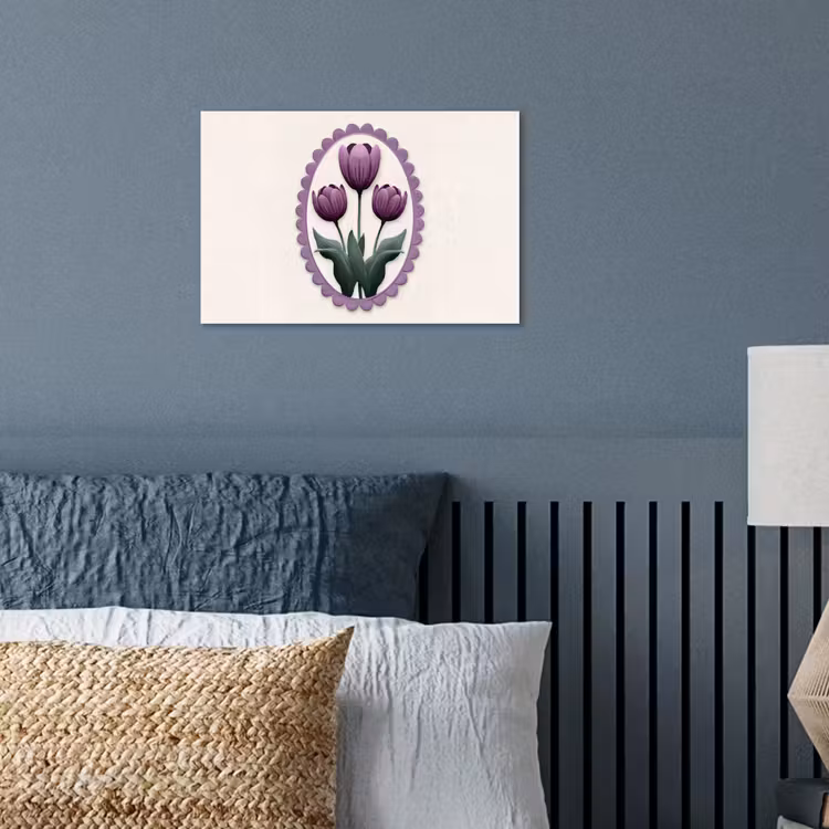 Tulpen - Paars - Lijst - Bladeren poster papier klein -sfeer2