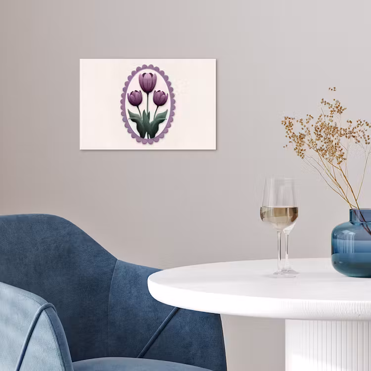 Tulpen - Paars - Lijst - Bladeren poster papier klein -sfeer3