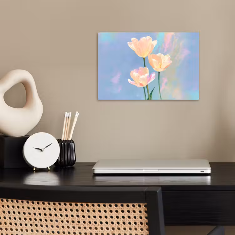 Tulpen - Roze accenten - Blauw poster papier klein -sfeer1