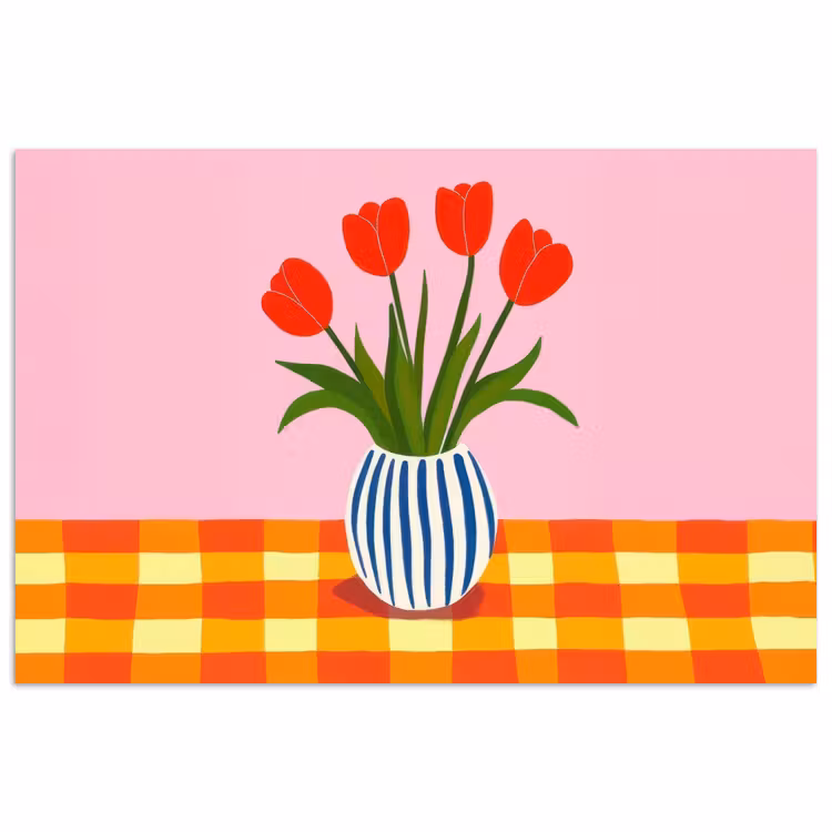 Tulpen - Roze - Vaas poster papier klein -3d