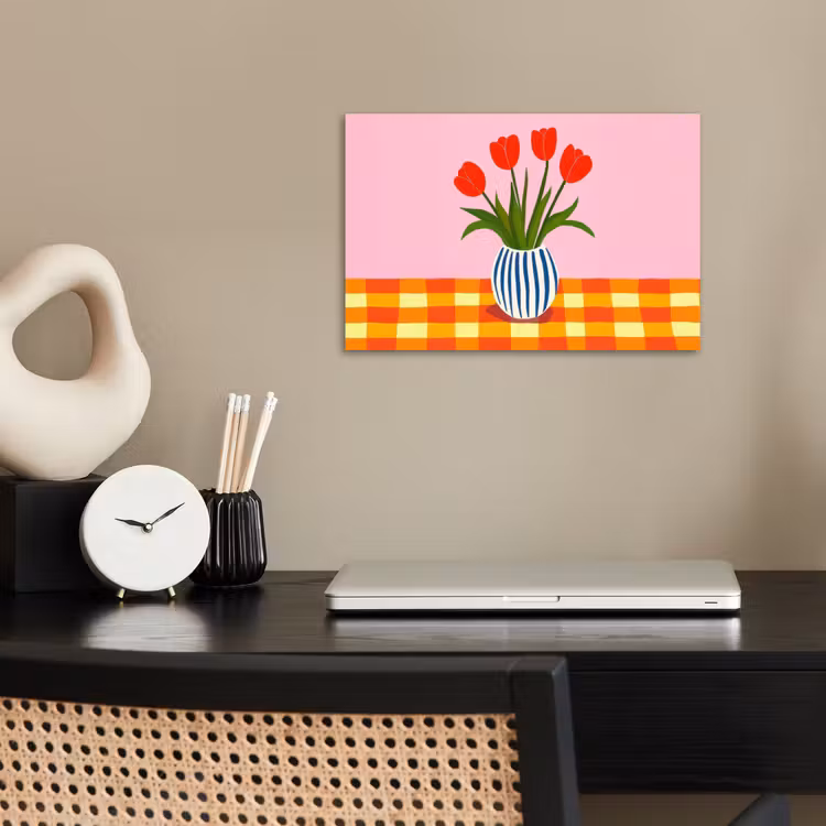 Tulpen - Roze - Vaas poster papier klein -sfeer1