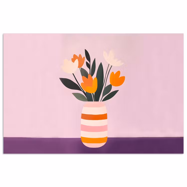 Tulpen - Vaas - Strepen - Paars poster papier klein -3d