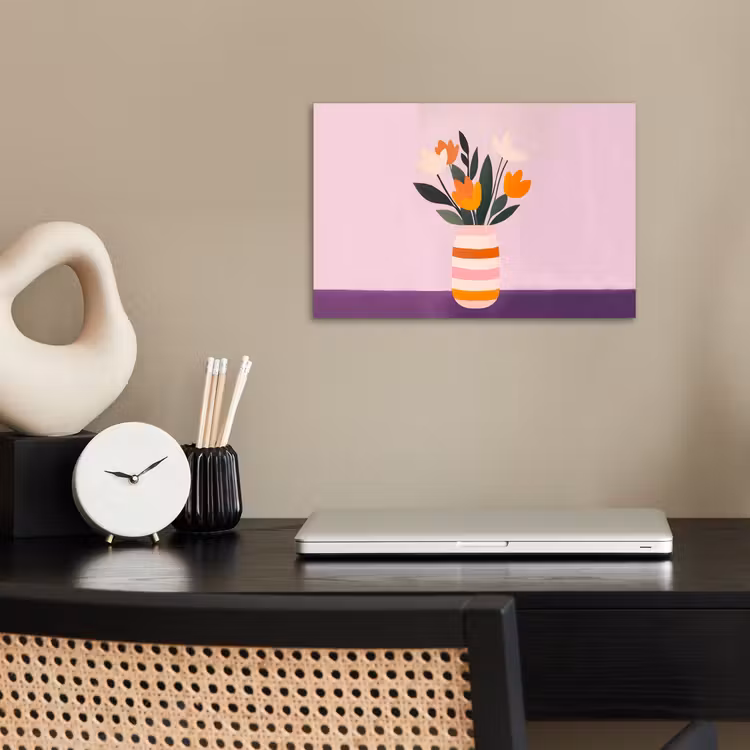 Tulpen - Vaas - Strepen - Paars poster papier klein -sfeer1
