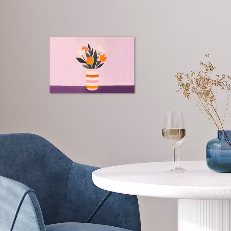 Tulpen - Vaas - Strepen - Paars poster papier klein -sfeer3