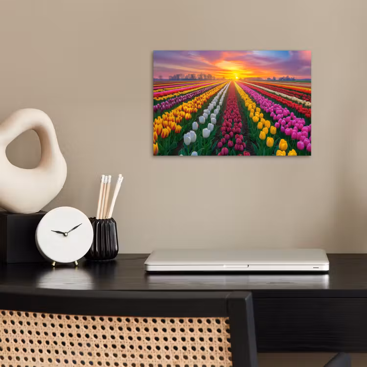 Tulpenveld - Zonsondergang - Kleurrijk poster papier klein -sfeer1