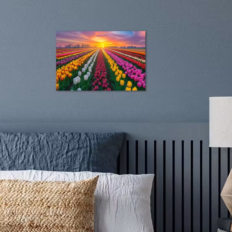 Tulpenveld - Zonsondergang - Kleurrijk poster papier klein -sfeer2