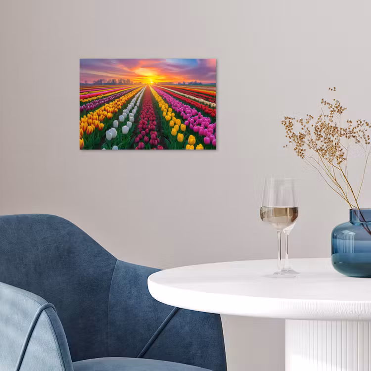 Tulpenveld - Zonsondergang - Kleurrijk poster papier klein -sfeer3