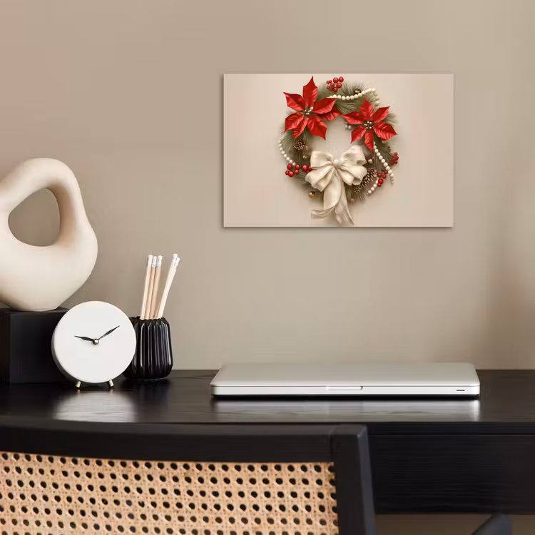 Deurkrans - Strik - Kerst - Rood - Groen poster papier klein -sfeer1