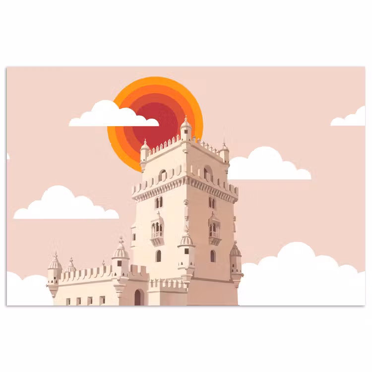 Toren - Rivier - Architectuur - Modern - Oranje poster papier klein -3d