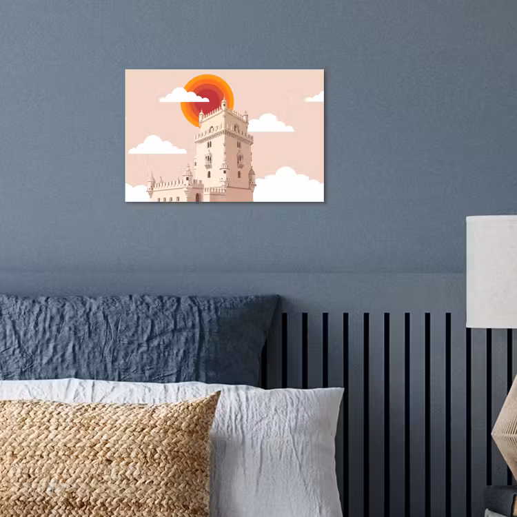 Toren - Rivier - Architectuur - Modern - Oranje poster papier klein -sfeer2