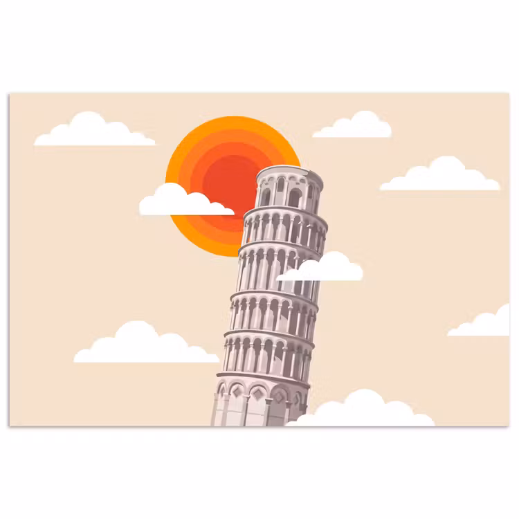 Toren - Pisa - Architectuur - Minimalistisch - Beige poster papier klein -3d
