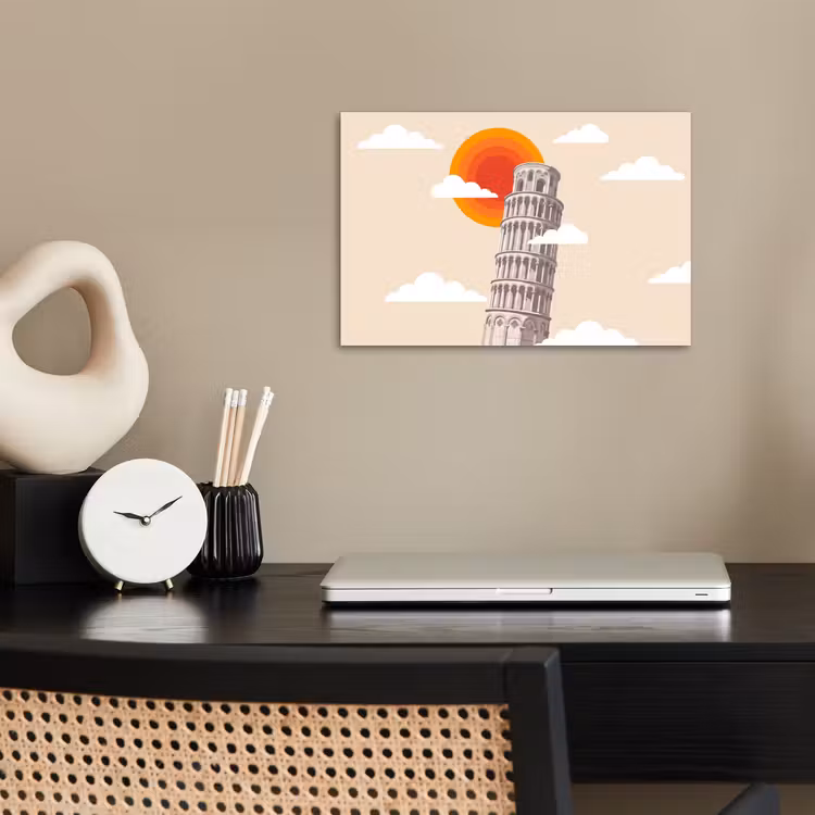 Toren - Pisa - Architectuur - Minimalistisch - Beige poster papier klein -sfeer1