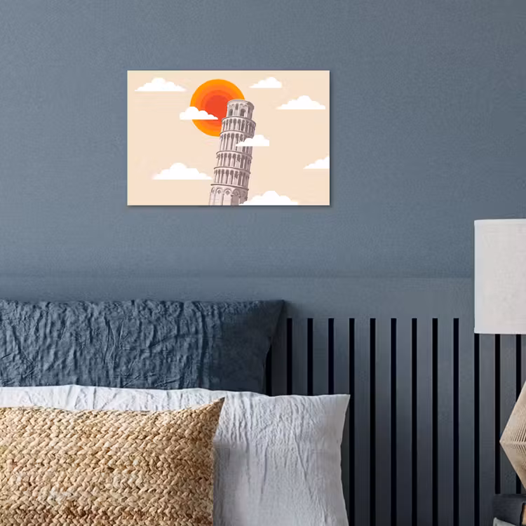 Toren - Pisa - Architectuur - Minimalistisch - Beige poster papier klein -sfeer2