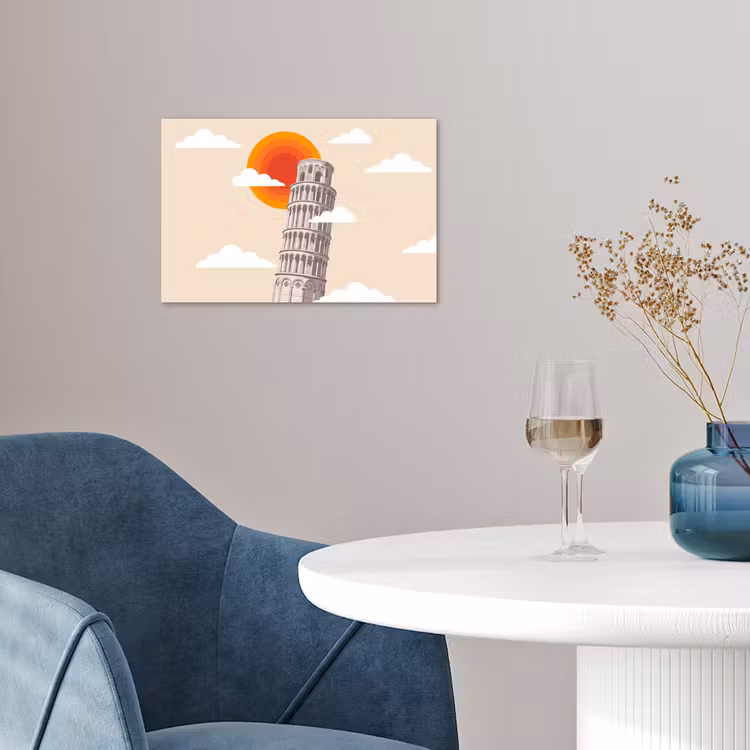 Toren - Pisa - Architectuur - Minimalistisch - Beige poster papier klein -sfeer3