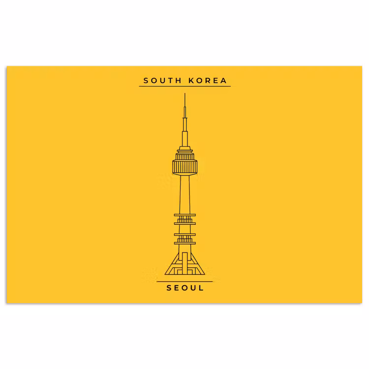 Toren - Seoul - Architectuur - Minimalistisch - Geel poster papier klein -3d