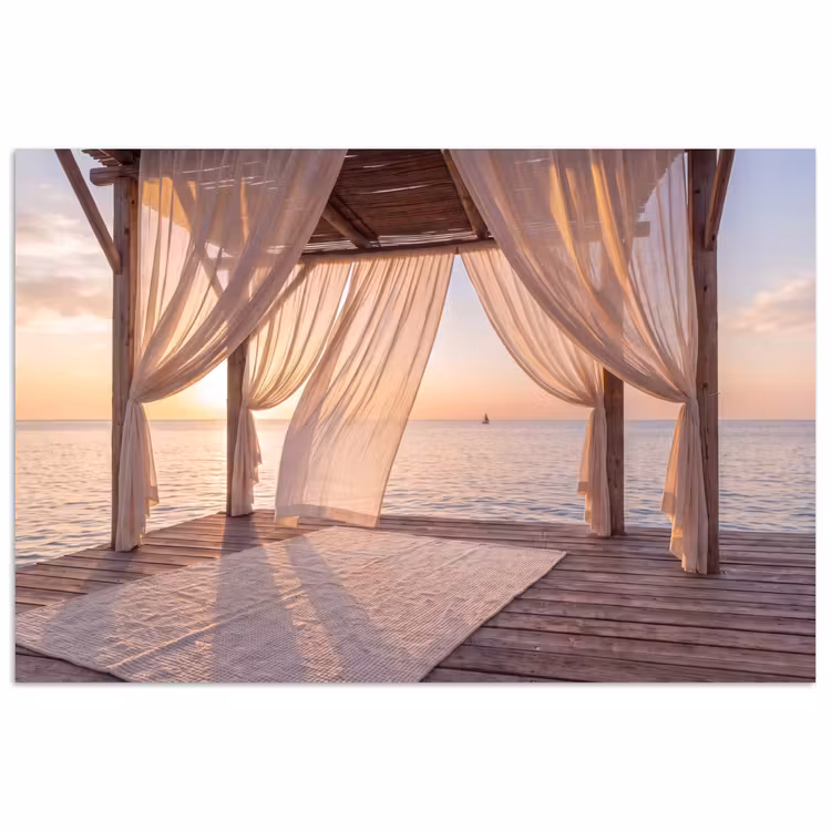 Overkapping - Zee - Zonsondergang - Vakantie - Rust poster papier klein -3d