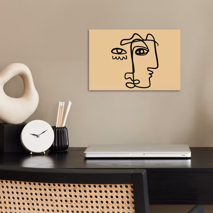 Overlappende profielen - Lichtbruin - Zwart poster papier klein -sfeer1