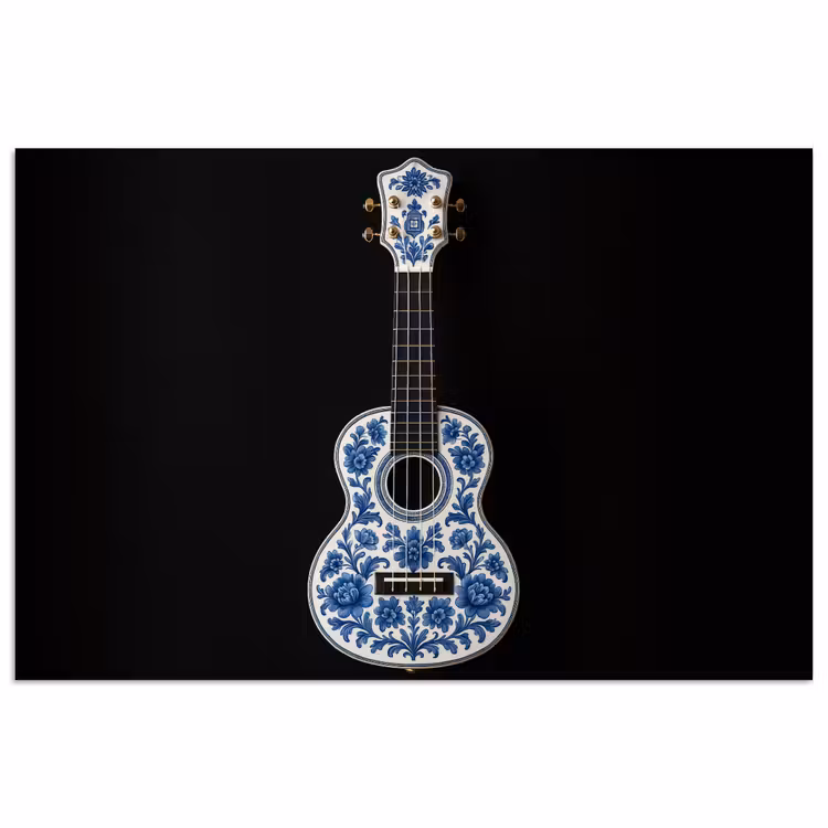 Ukelele - Delfts - Blauw - Muziek poster papier klein -3d