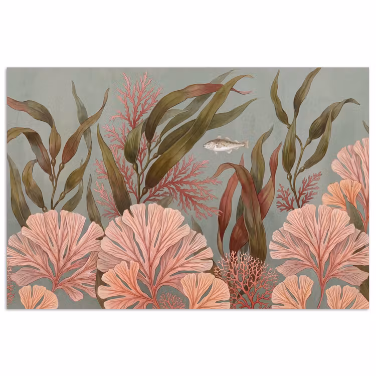 Onderwater - Planten - Vis - Vintage - Groen poster papier klein -3d