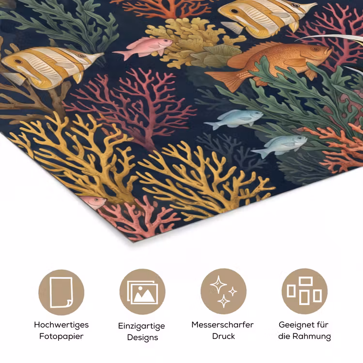 Onderwaterwereld - Vissen - Koraal - Illustratie - Kleurrijk poster papier klein -tcloseup_DE