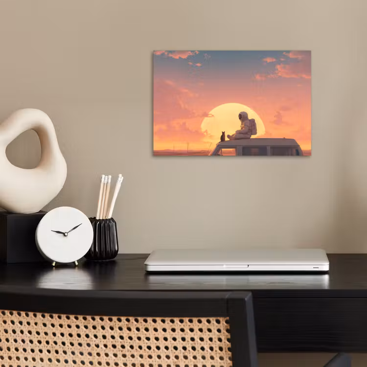 Busje - Kat - Zonsondergang - Oranje poster papier klein -sfeer1