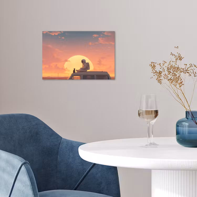 Busje - Kat - Zonsondergang - Oranje poster papier klein -sfeer3
