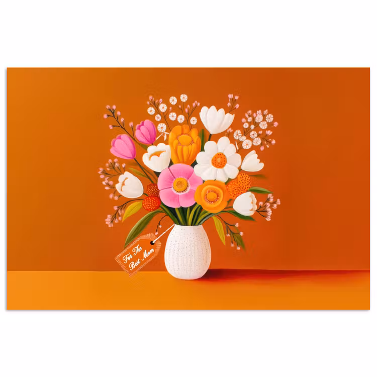Vaas - Bloemen - Oranje poster papier klein -3d