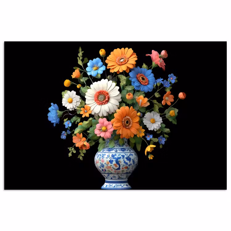 Vaas - Boeket - Bloemen - Kleur poster papier klein -3d