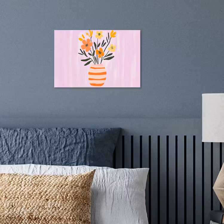 Vaas - Gestreept - Bloemen - Oranje poster papier klein -sfeer2