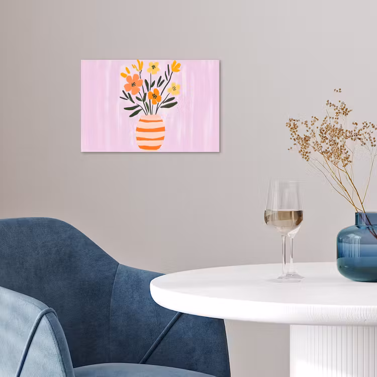 Vaas - Gestreept - Bloemen - Oranje poster papier klein -sfeer3
