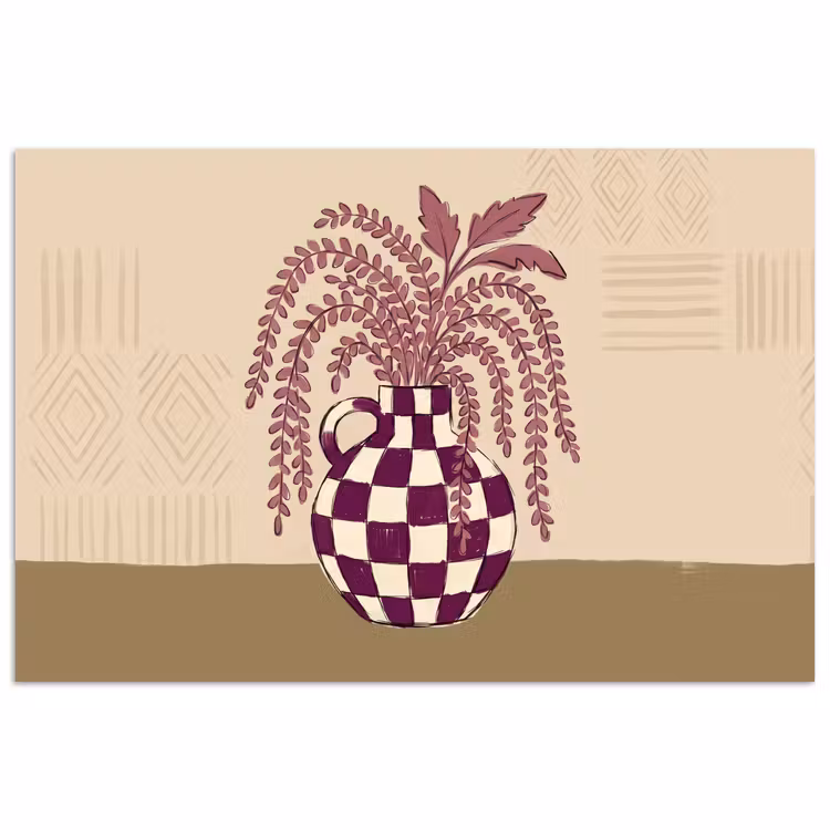 Vaas - Geruit - Planten - Modern - Paars poster papier klein -3d
