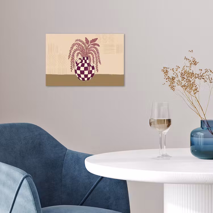 Vaas - Geruit - Planten - Modern - Paars poster papier klein -sfeer3