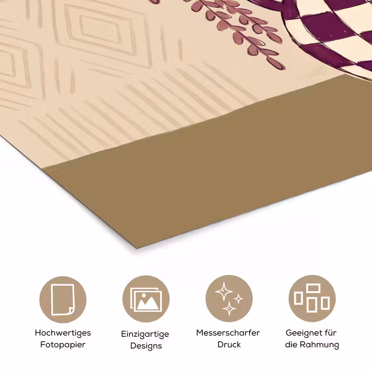 Vaas - Geruit - Planten - Modern - Paars poster papier klein -tcloseup_DE