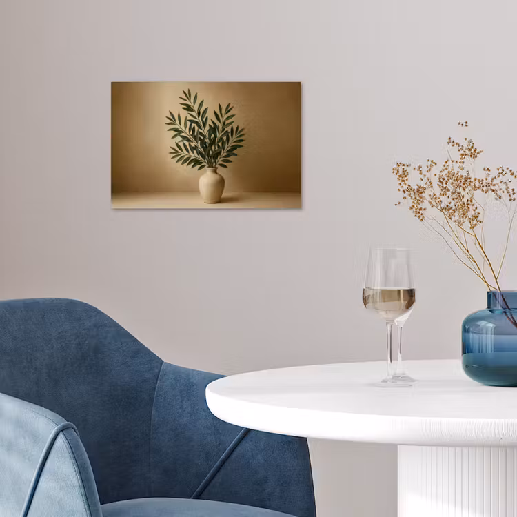 Vaas - Olijftakken - Bladeren - Beige poster papier klein -sfeer3