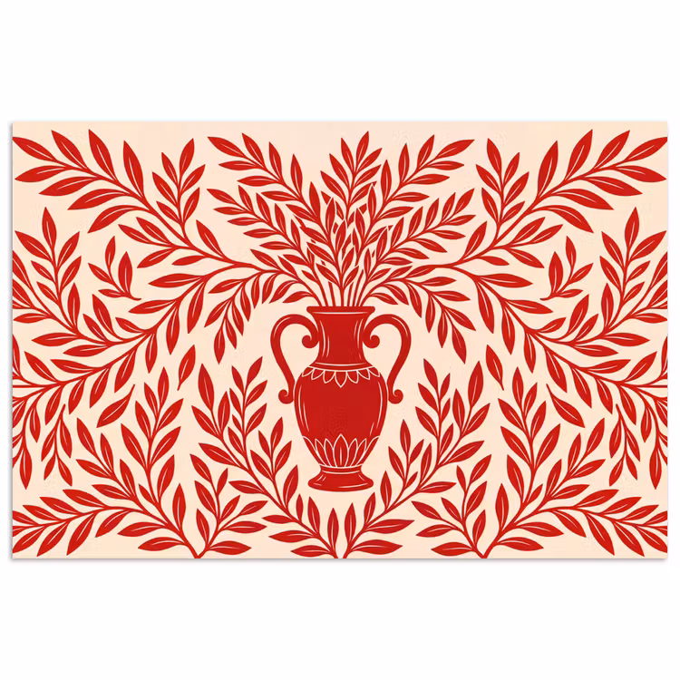 Vaas - Planten - Decoratie - Abstract - Rood poster papier klein -3d