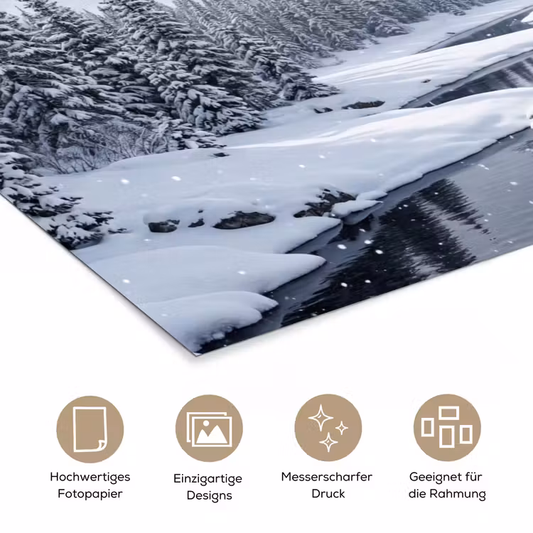 Sneeuwlandschap - Bergen - Rivier - Winter poster papier klein -tcloseup_DE
