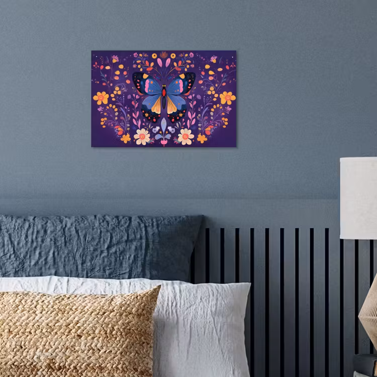 Sierlijk - Bloemen - Vlinder - Paars poster papier klein -sfeer2