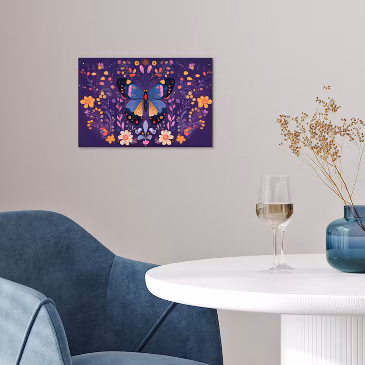 Sierlijk - Bloemen - Vlinder - Paars poster papier klein -sfeer3