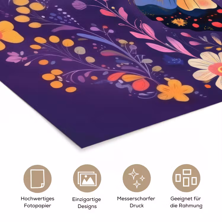 Sierlijk - Bloemen - Vlinder - Paars poster papier klein -tcloseup_DE