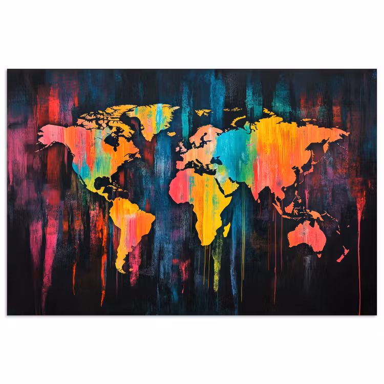 Verticaal - Banen - Verf - Wereldkaart poster papier klein -3d