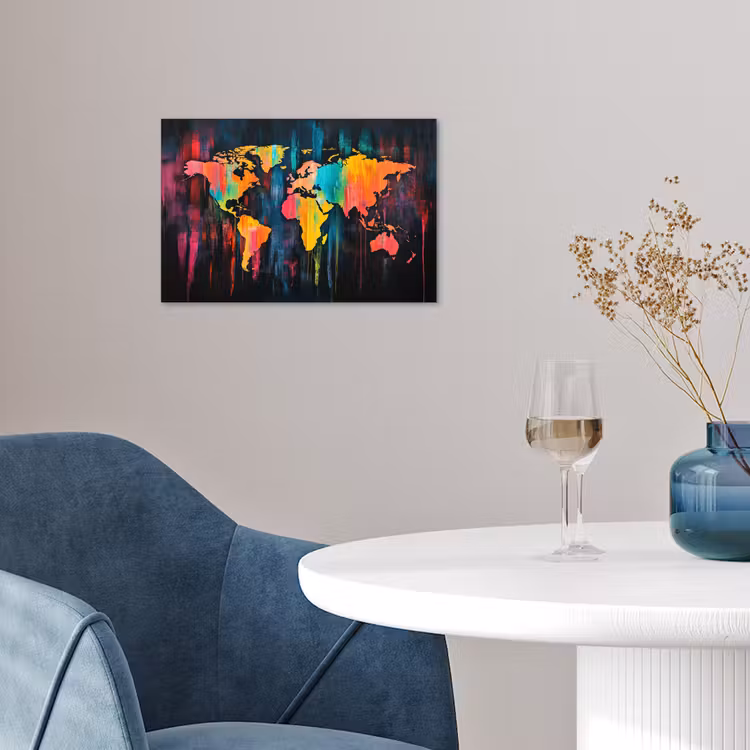 Verticaal - Banen - Verf - Wereldkaart poster papier klein -sfeer3
