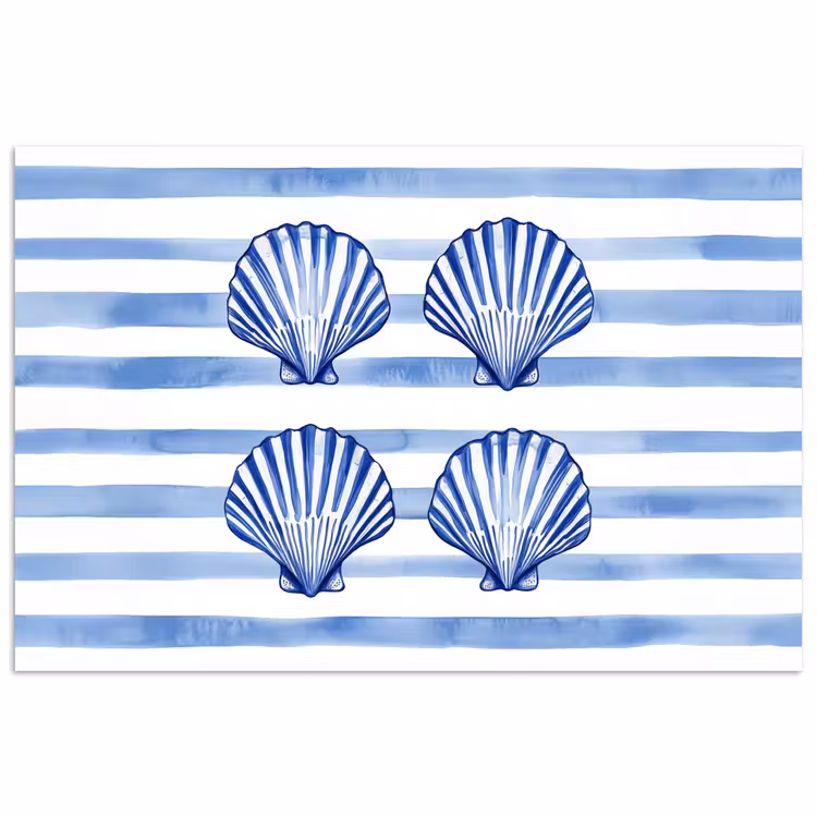 Vier schelpen - Blauw - Wit - Strepen poster papier klein -3d